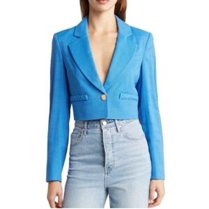 Jason Wu Cropped Blue Blazer NWT Linen Blend Tailored Jacket Designer Chic
